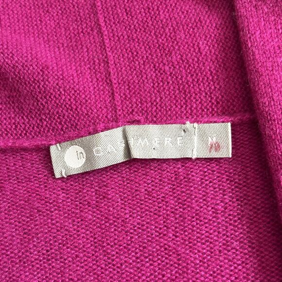 IN CASHMERE Cardigan Womens Medium Open Front Lightweight Fuchsia Pink Sweater - Picture 2 of 7